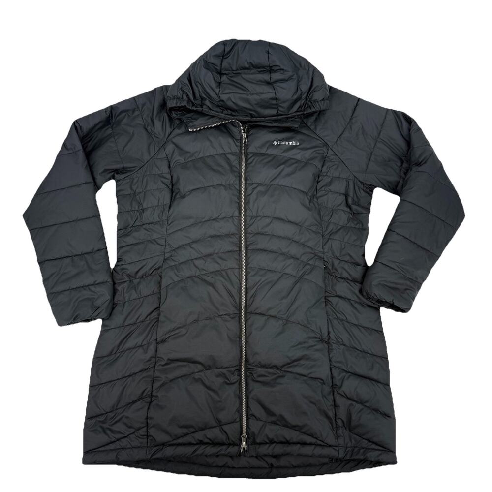 Columbia Jacket Womens Plus Size XXL Black Puffer Hooded Mid Length